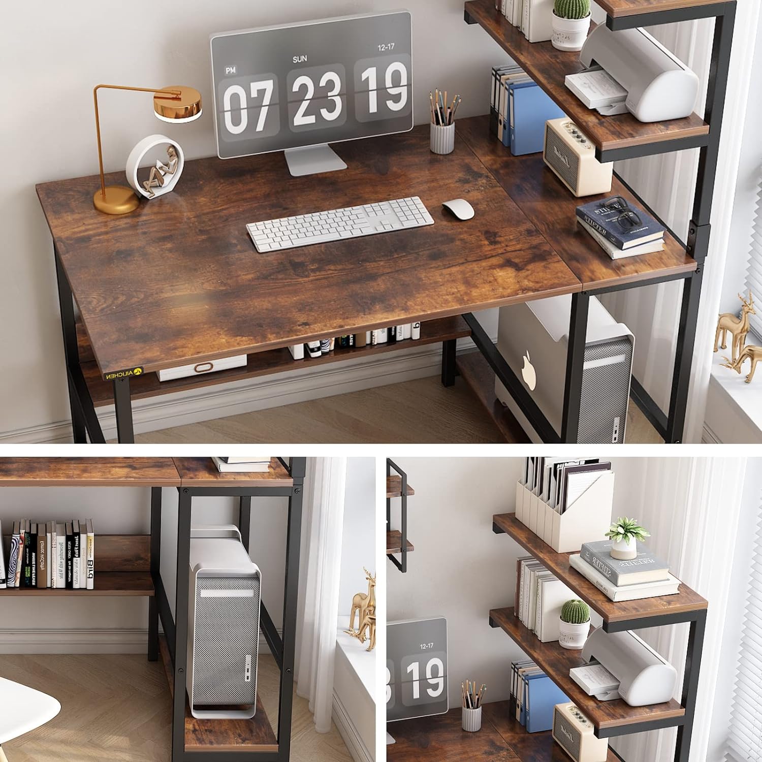 ALISENED Computer Desk with 4-Tier Storage Shelves， 43.3 inch Modern Large Office Desk Computer Table Studying Writing Desk Workstation with Bookshelf and Tower Shelf for Home Office - Image 6